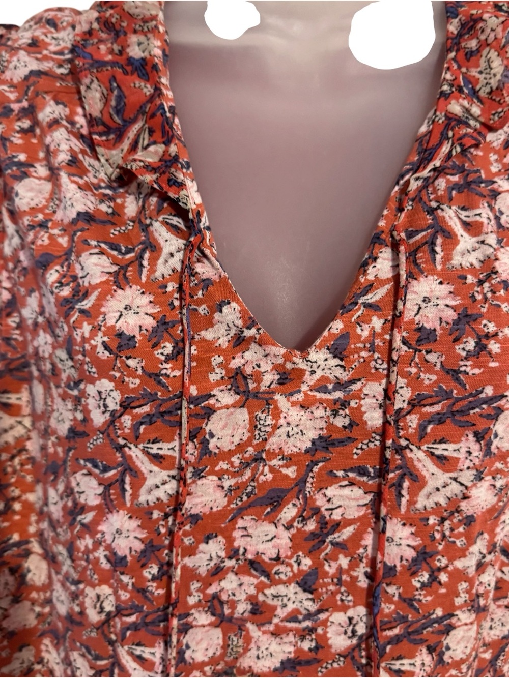 Lucky Brand Rust Floral Tie-Neck Ruffle Cap Sleeve Top MEDIUM  #Y - Picture 4 of 8
